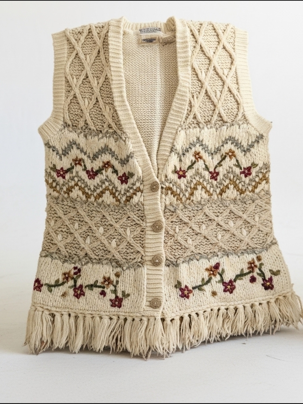 Huntington Ridge Vintage Hand-Knitted Boho Fringe Vest